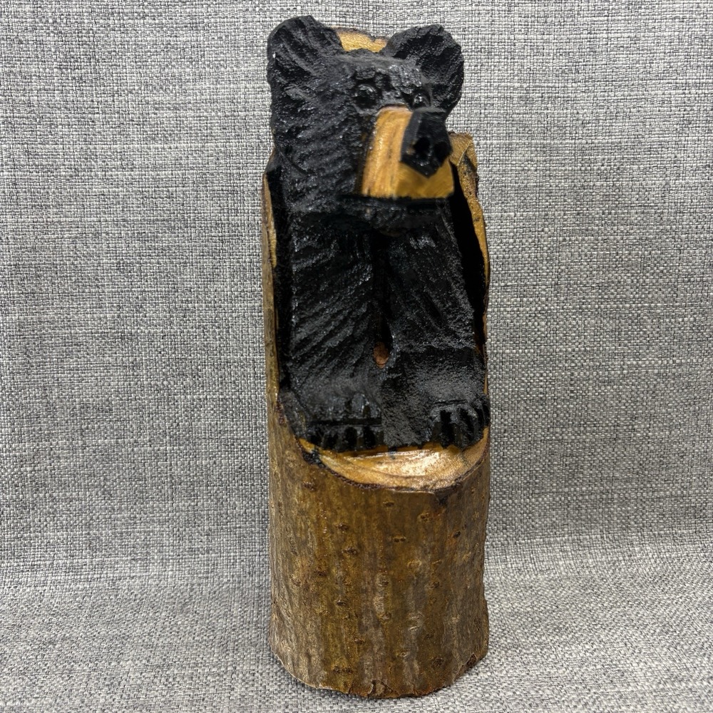 Hand Carved Wood Black Bear Figurine Rustic Cabin Lodge Decor 10 Inch Sculpture
